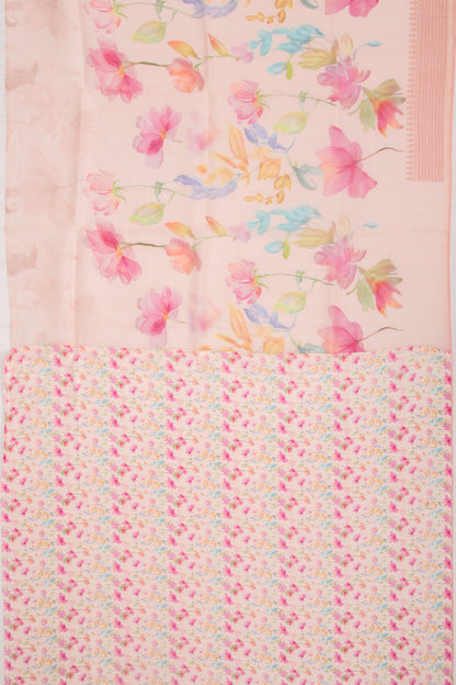 Organza Floral Printed Peach Saree