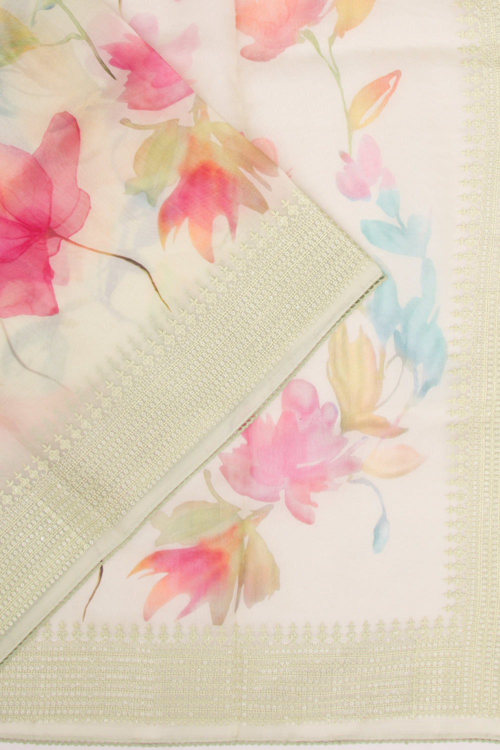 Organza Floral Printed Pastel Green Saree