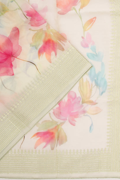 Organza Floral Printed Pastel Green Saree
