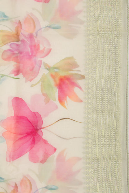 Organza Floral Printed Pastel Green Saree
