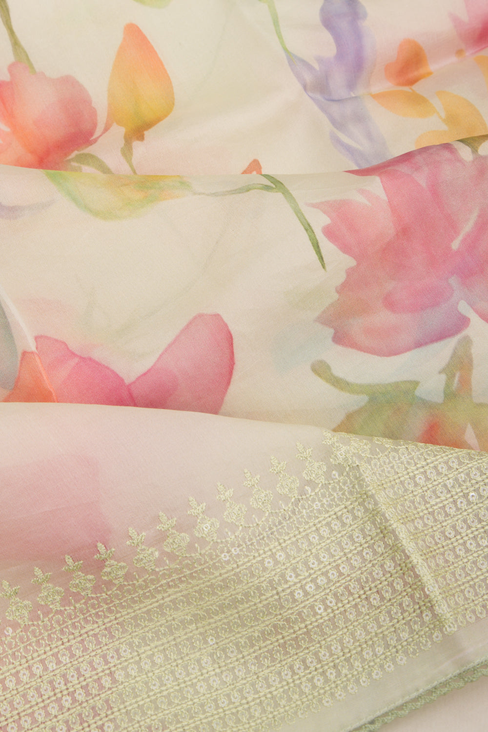 Organza Floral Printed Pastel Green Saree