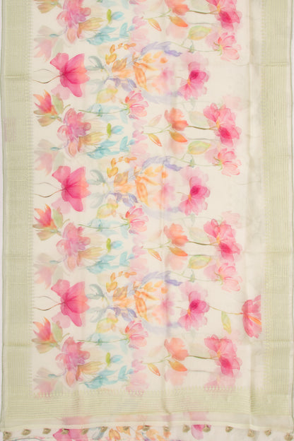Organza Floral Printed Pastel Green Saree