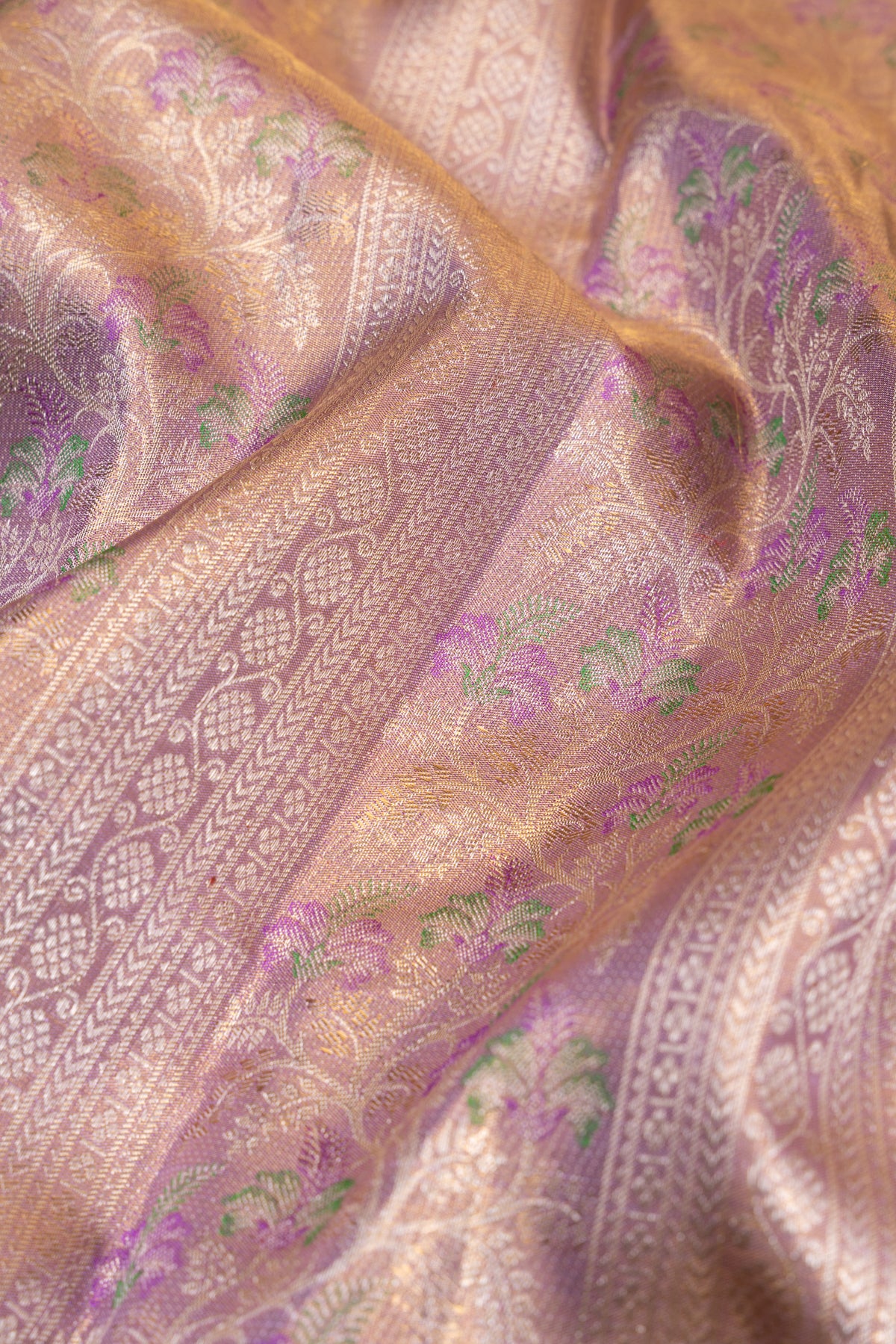 Kanchipuram Silk Tissue Brocade Lavender Saree