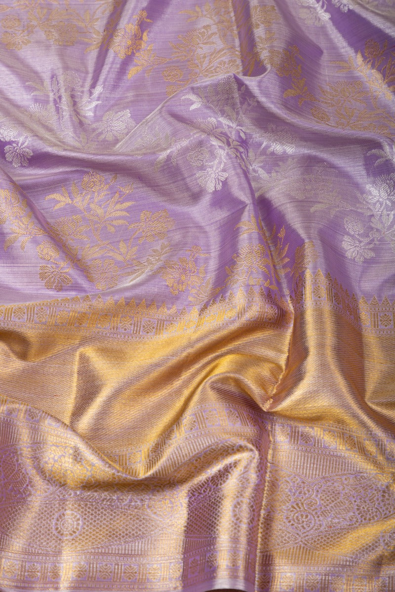 Kanchipuram Silk Tissue Leheriya Lavender Saree