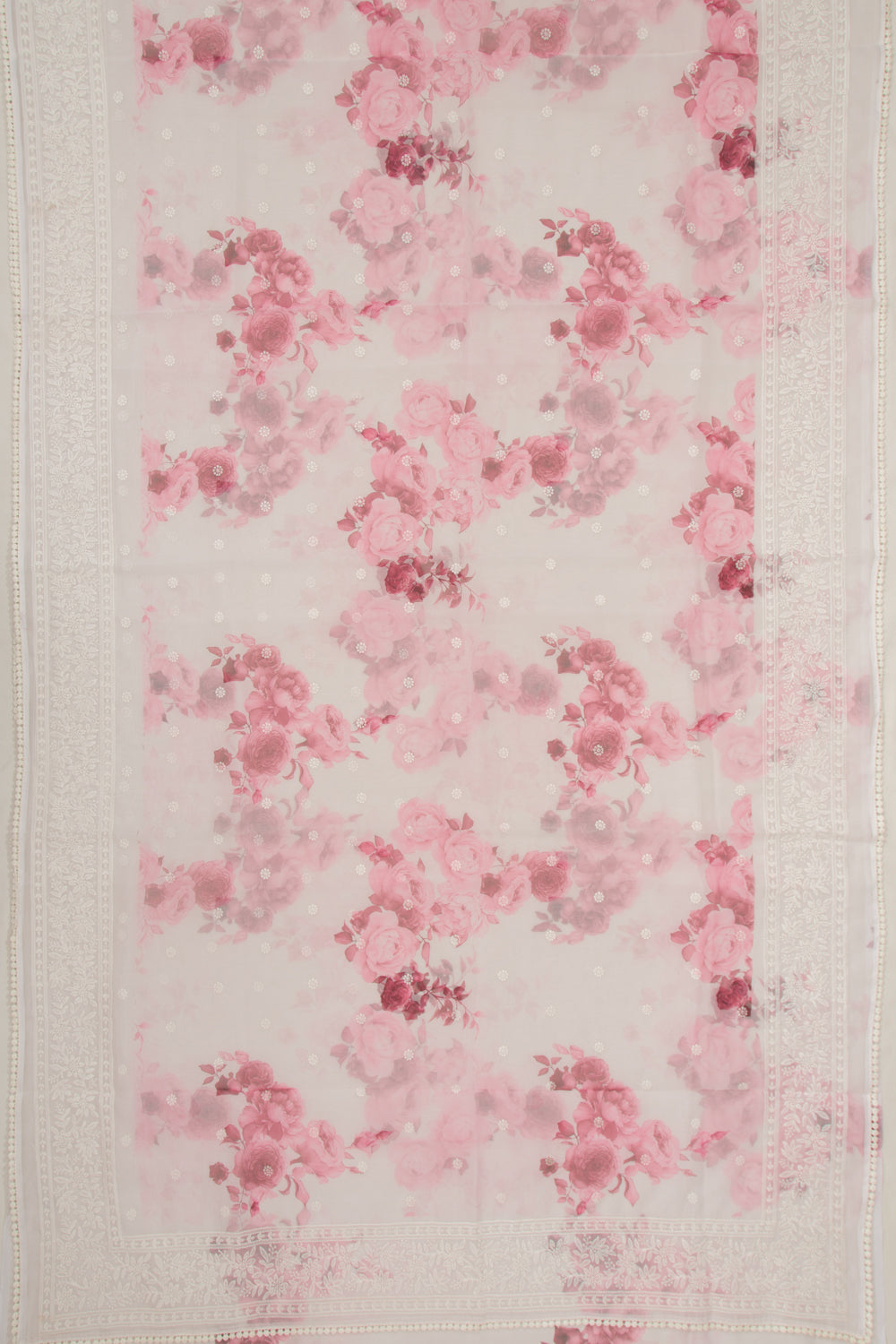 Organza Floral Printed And Embroidery Butta White Saree