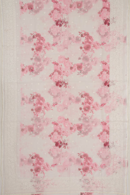 Organza Floral Printed And Embroidery Butta White Saree