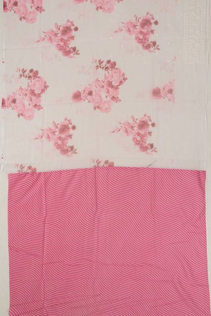 Organza Floral Printed And Embroidery Butta White Saree