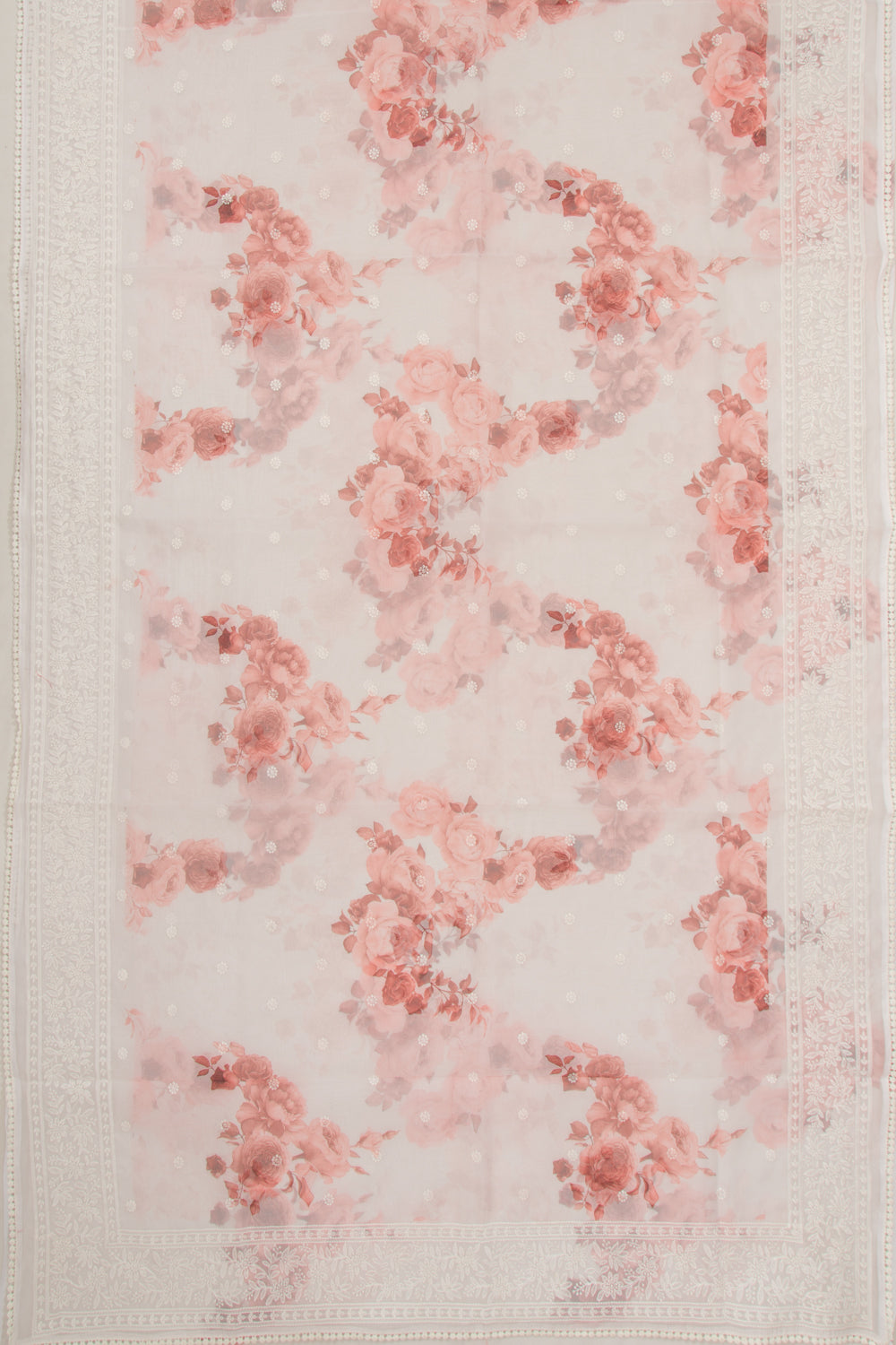 Organza Floral Printed And Embroidery Butta White Saree