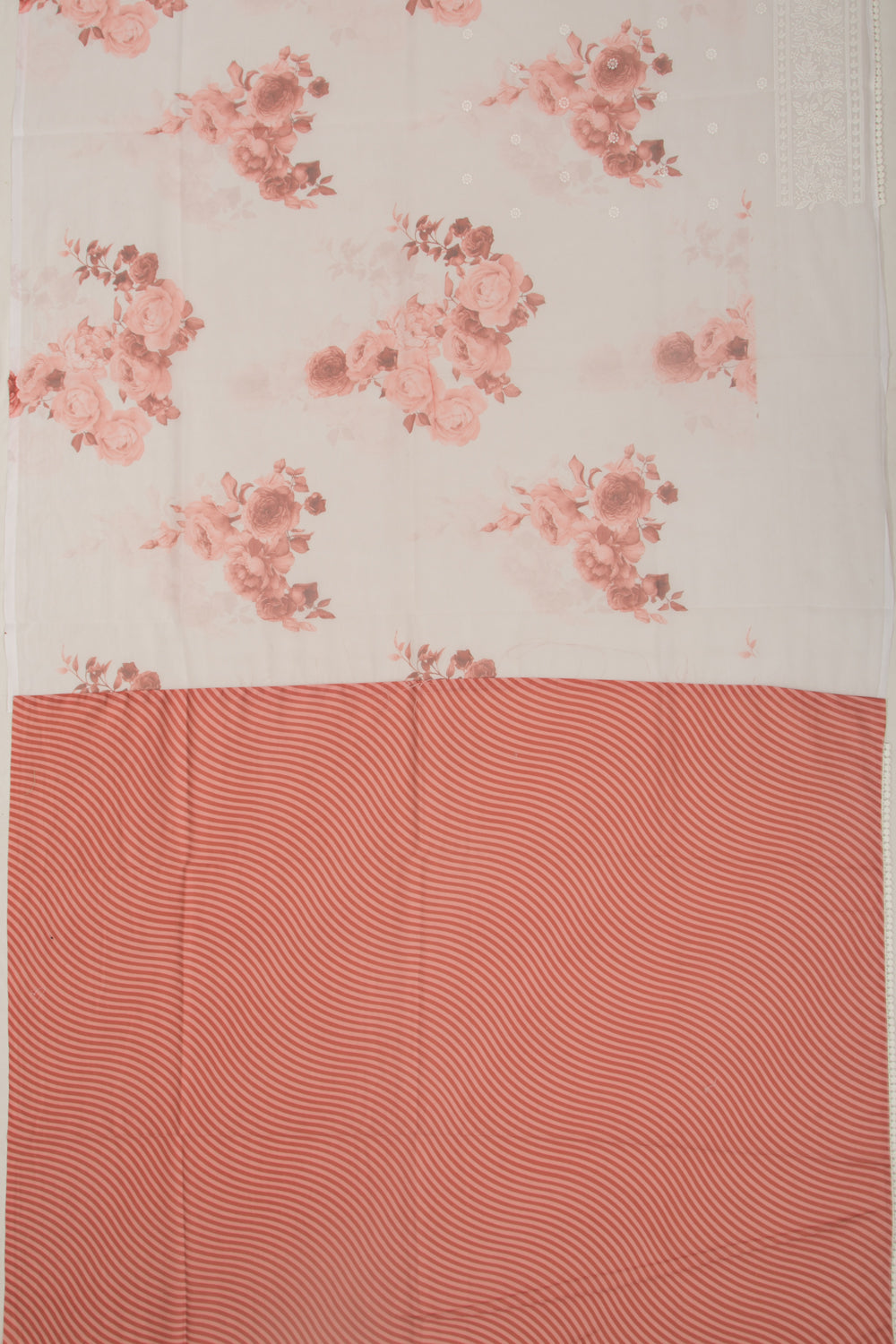 Organza Floral Printed And Embroidery Butta White Saree