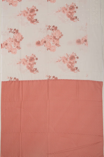 Organza Floral Printed And Embroidery Butta White Saree