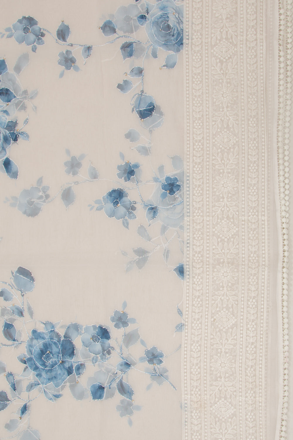 Organza Floral Printed White Saree