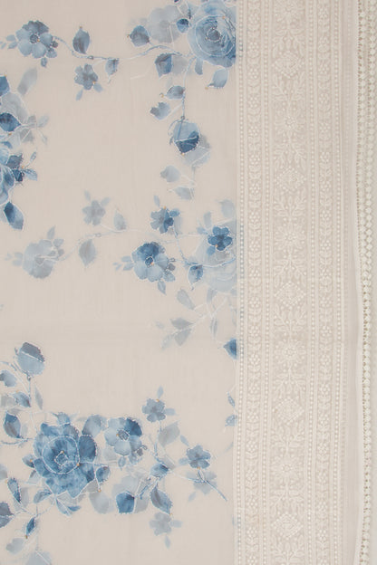 Organza Floral Printed White Saree