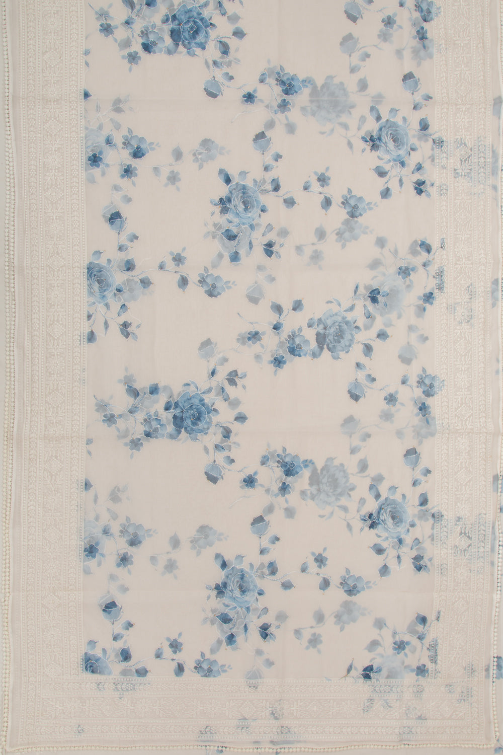 Organza Floral Printed White Saree