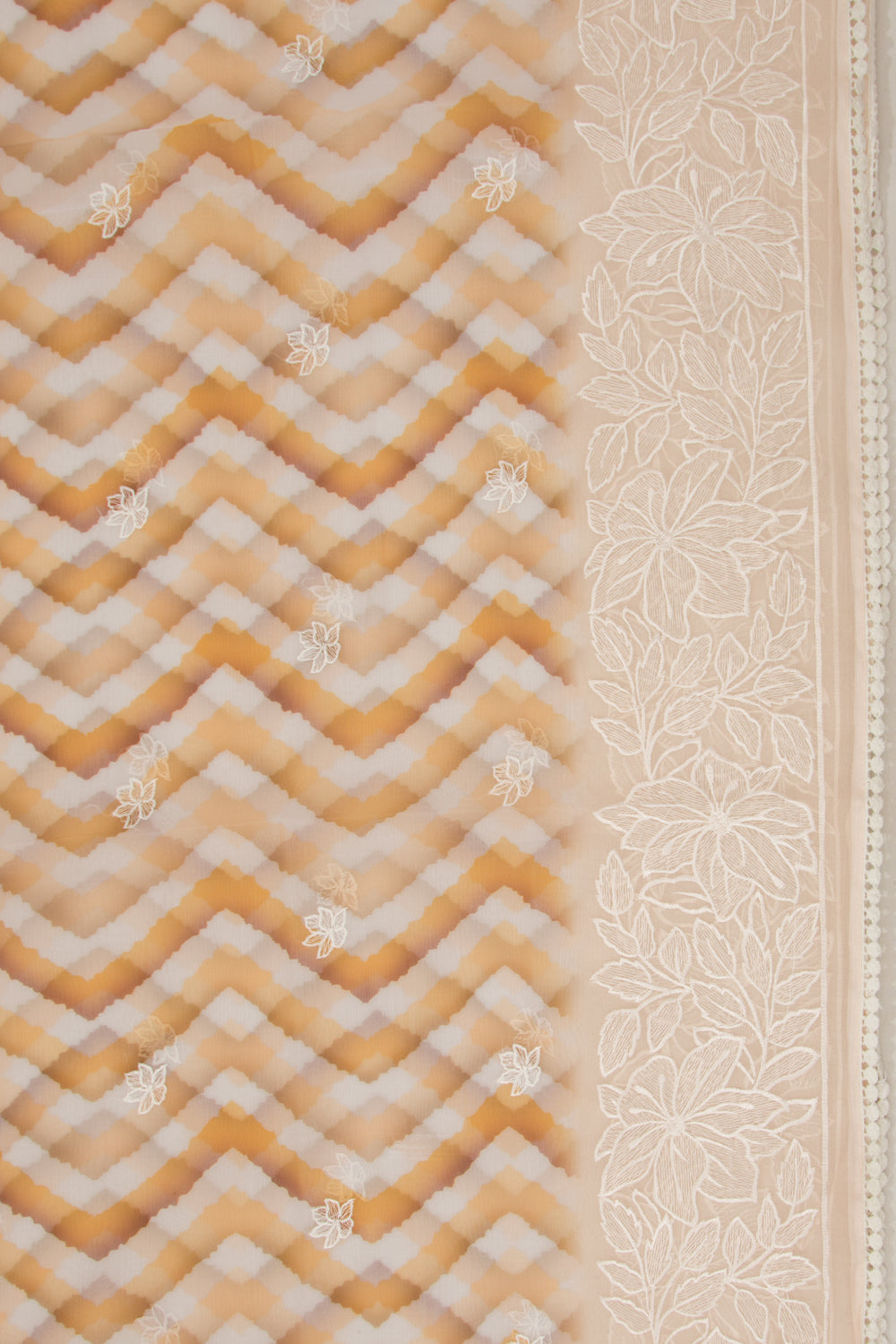 Organza Embroidery And Zig Zag Lines Cream Saree