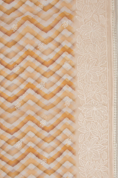Organza Embroidery And Zig Zag Lines Cream Saree