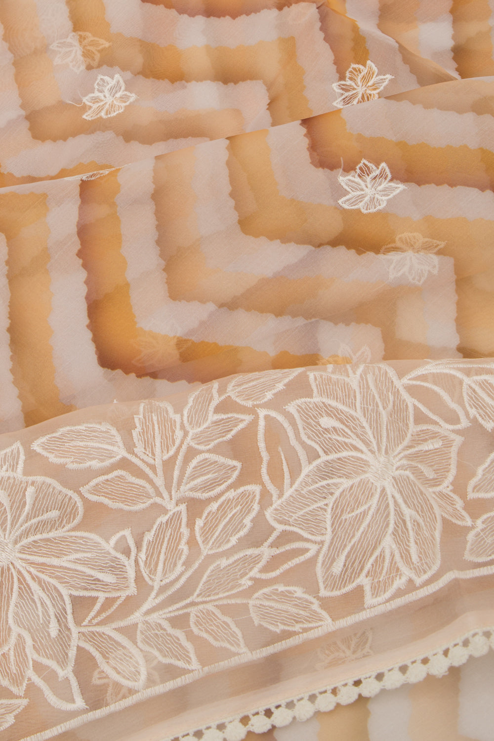 Organza Embroidery And Zig Zag Lines Cream Saree
