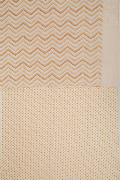 Organza Embroidery And Zig Zag Lines Cream Saree