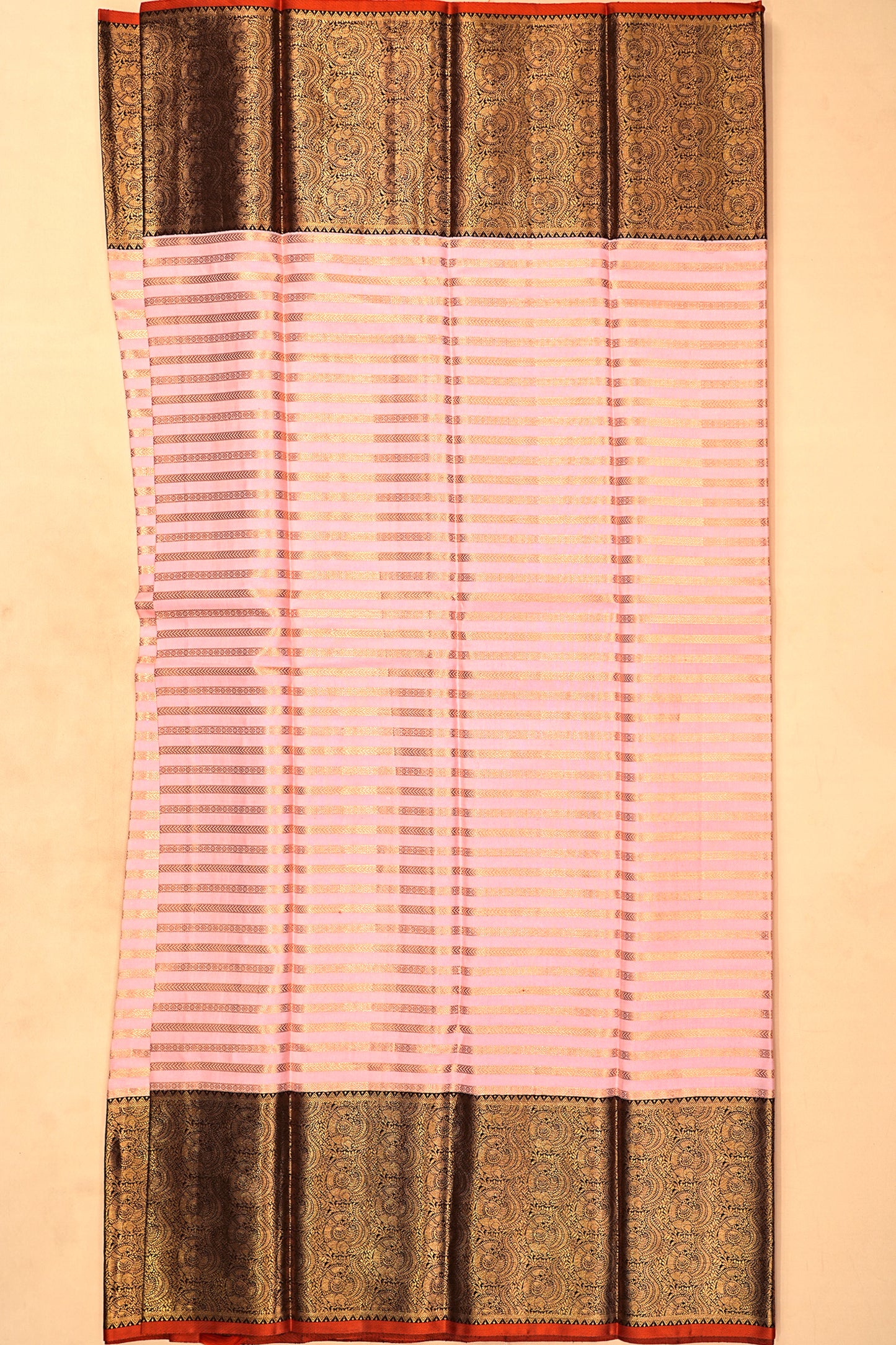 Kanchipuram Silk Horizontal Lines Peach Saree