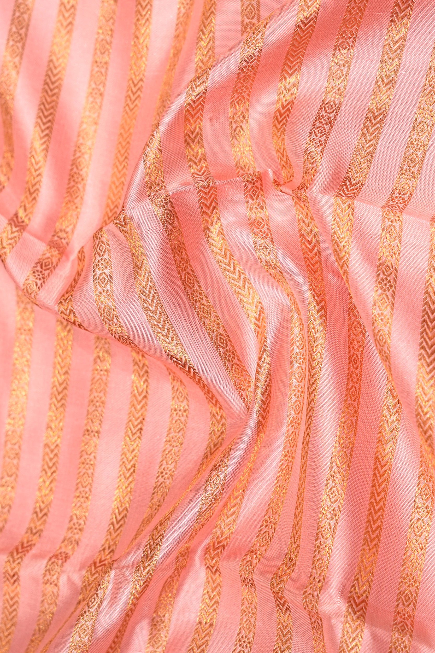 Kanchipuram Silk Horizontal Lines Peach Saree