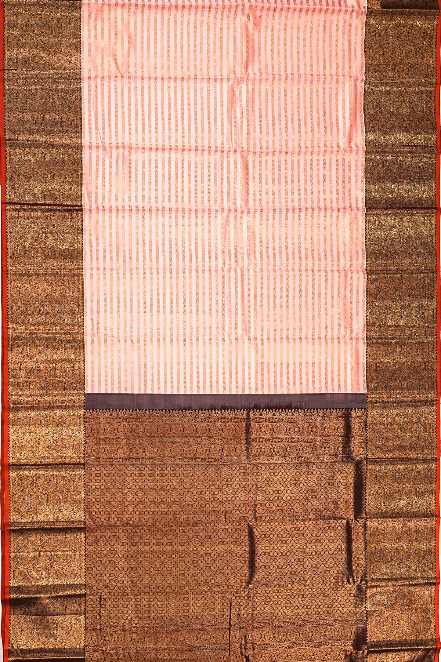 Kanchipuram Silk Horizontal Lines Peach Saree