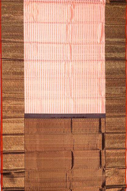 Kanchipuram Silk Horizontal Lines Peach Saree