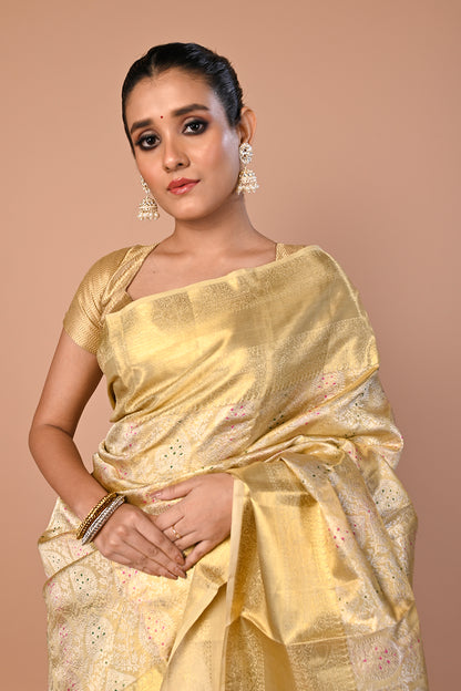 Kanchipuram Silk Tissue Brocade Gold Saree