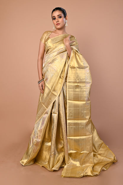 Kanchipuram Silk Tissue Brocade Gold Saree