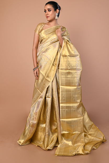 Kanchipuram Silk Tissue Brocade Gold Saree