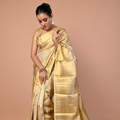 Kanchipuram Silk Tissue Brocade Gold Saree