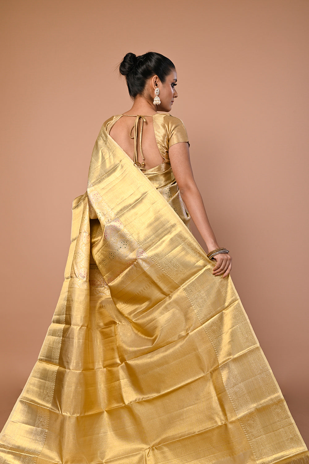 Kanchipuram Silk Tissue Brocade Gold Saree