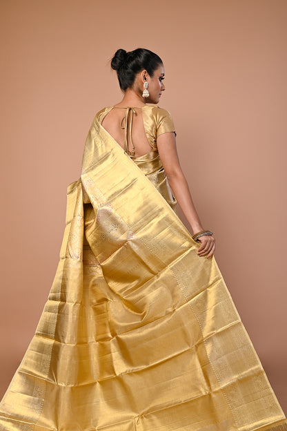 Kanchipuram Silk Tissue Brocade Gold Saree