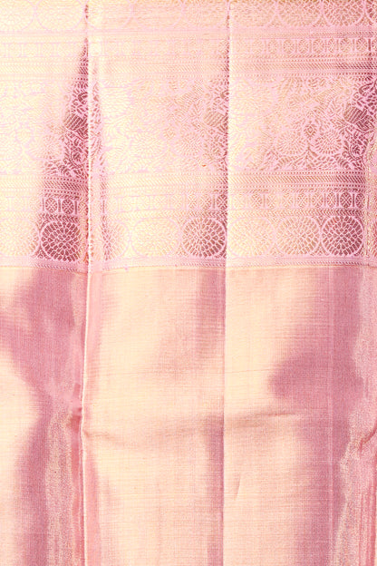 Kanchipuram Silk Tissue Jaal Baby Pink Saree