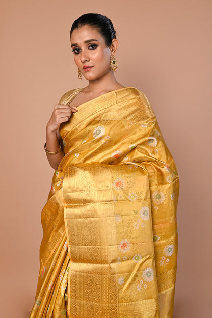 Kanchipuram Silk Tissue Brocade Gold Saree