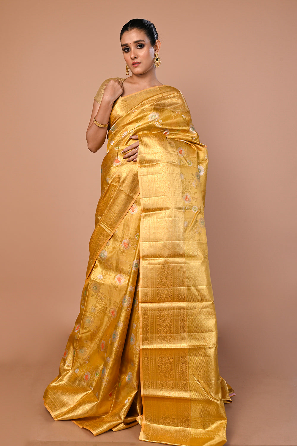 Kanchipuram Silk Tissue Brocade Gold Saree
