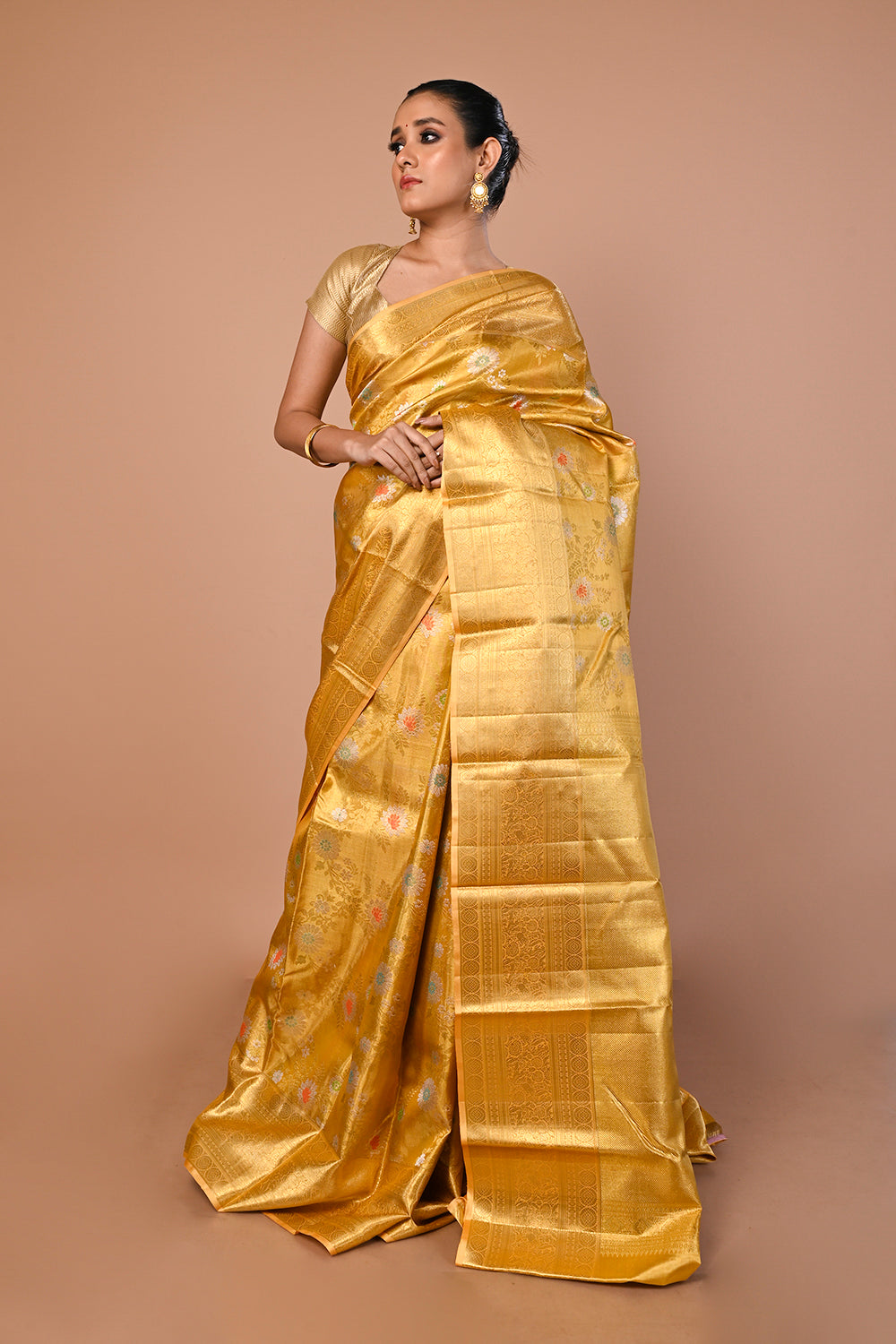 Kanchipuram Silk Tissue Brocade Gold Saree