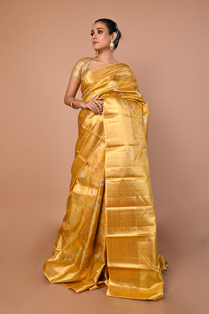 Kanchipuram Silk Tissue Brocade Gold Saree