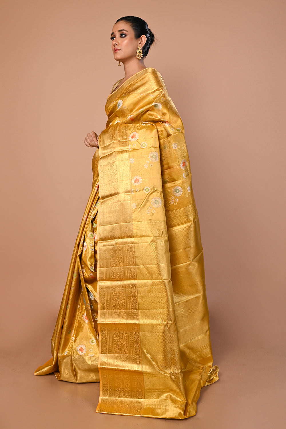 Kanchipuram Silk Tissue Brocade Gold Saree
