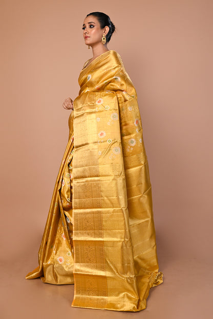 Kanchipuram Silk Tissue Brocade Gold Saree