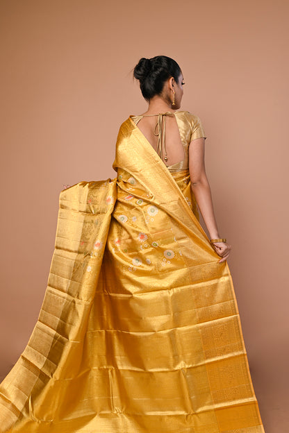 Kanchipuram Silk Tissue Brocade Gold Saree