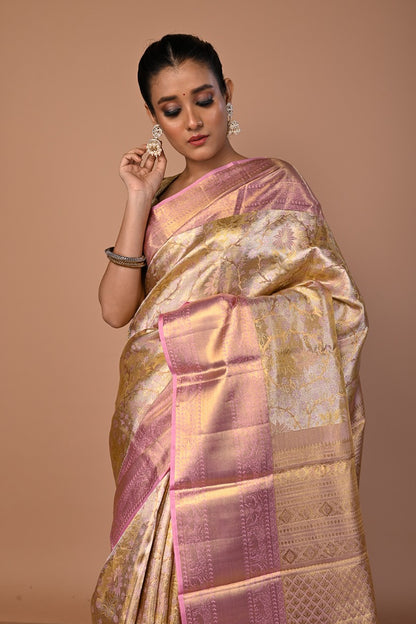 Kanchipuram Silk Tissue Brocade Gold Saree