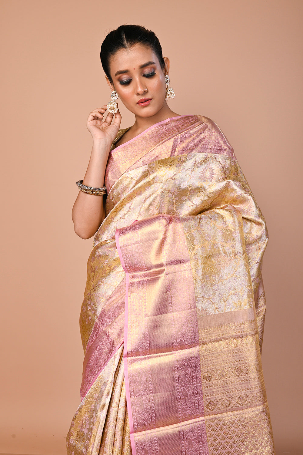 Kanchipuram Silk Tissue Brocade Gold Saree