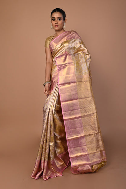 Kanchipuram Silk Tissue Brocade Gold Saree