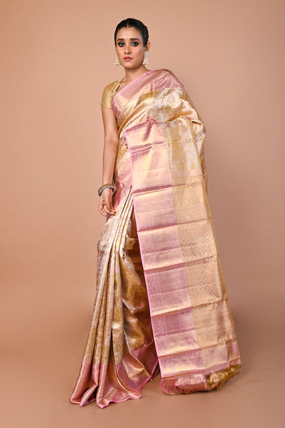 Kanchipuram Silk Tissue Brocade Gold Saree
