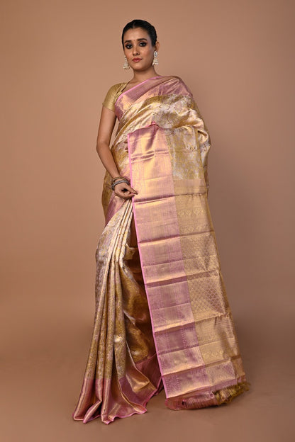 Kanchipuram Silk Tissue Brocade Gold Saree