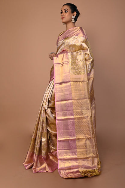 Kanchipuram Silk Tissue Brocade Gold Saree