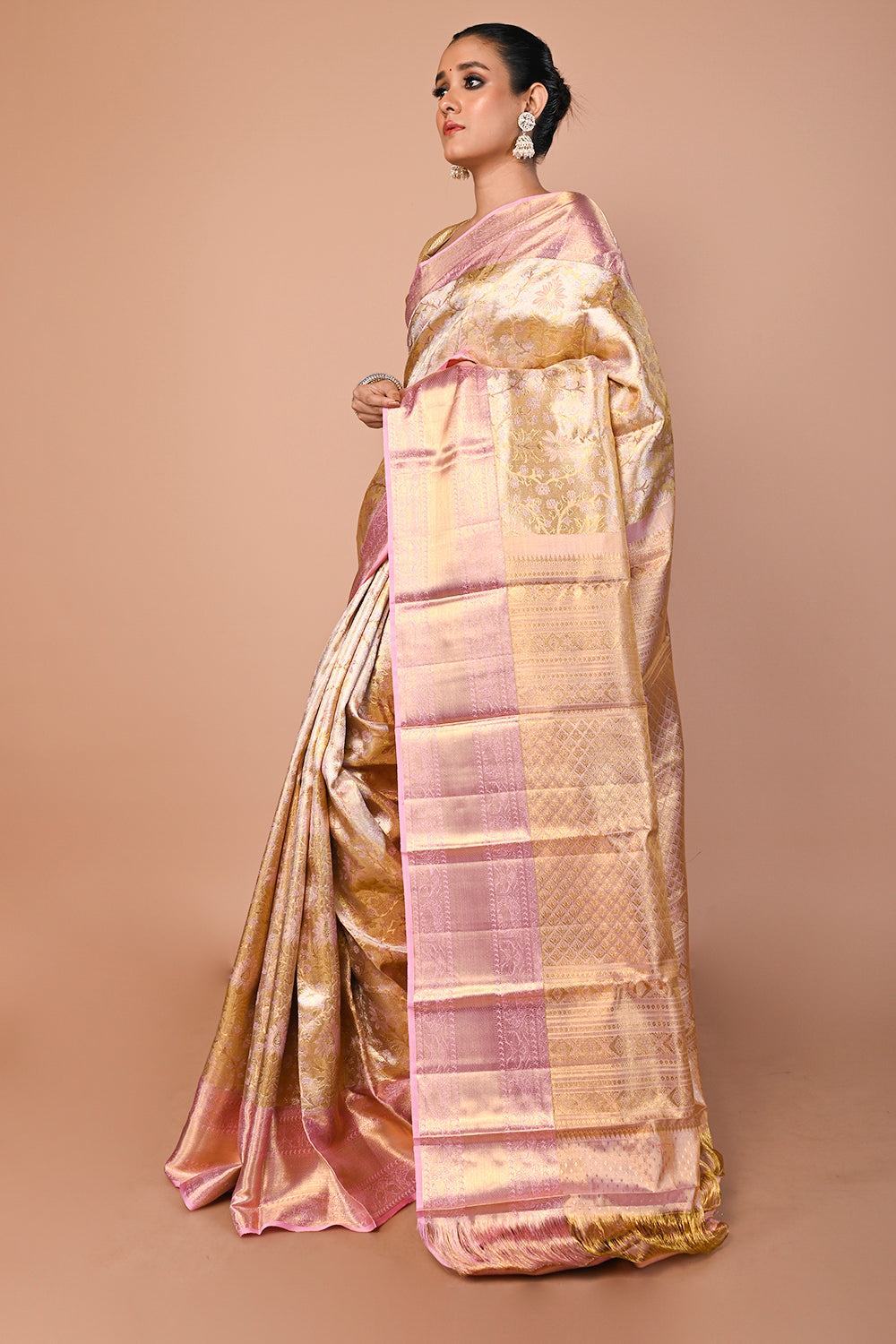 Kanchipuram Silk Tissue Brocade Gold Saree