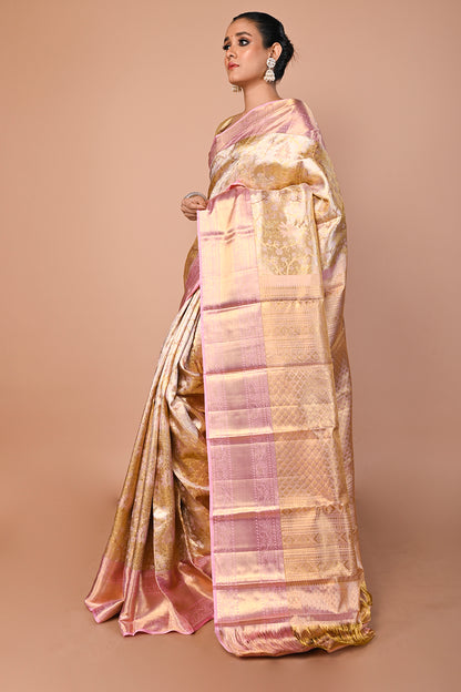 Kanchipuram Silk Tissue Brocade Gold Saree
