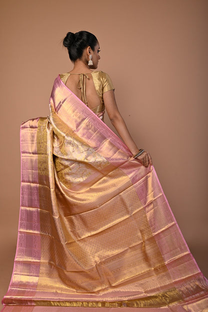 Kanchipuram Silk Tissue Brocade Gold Saree
