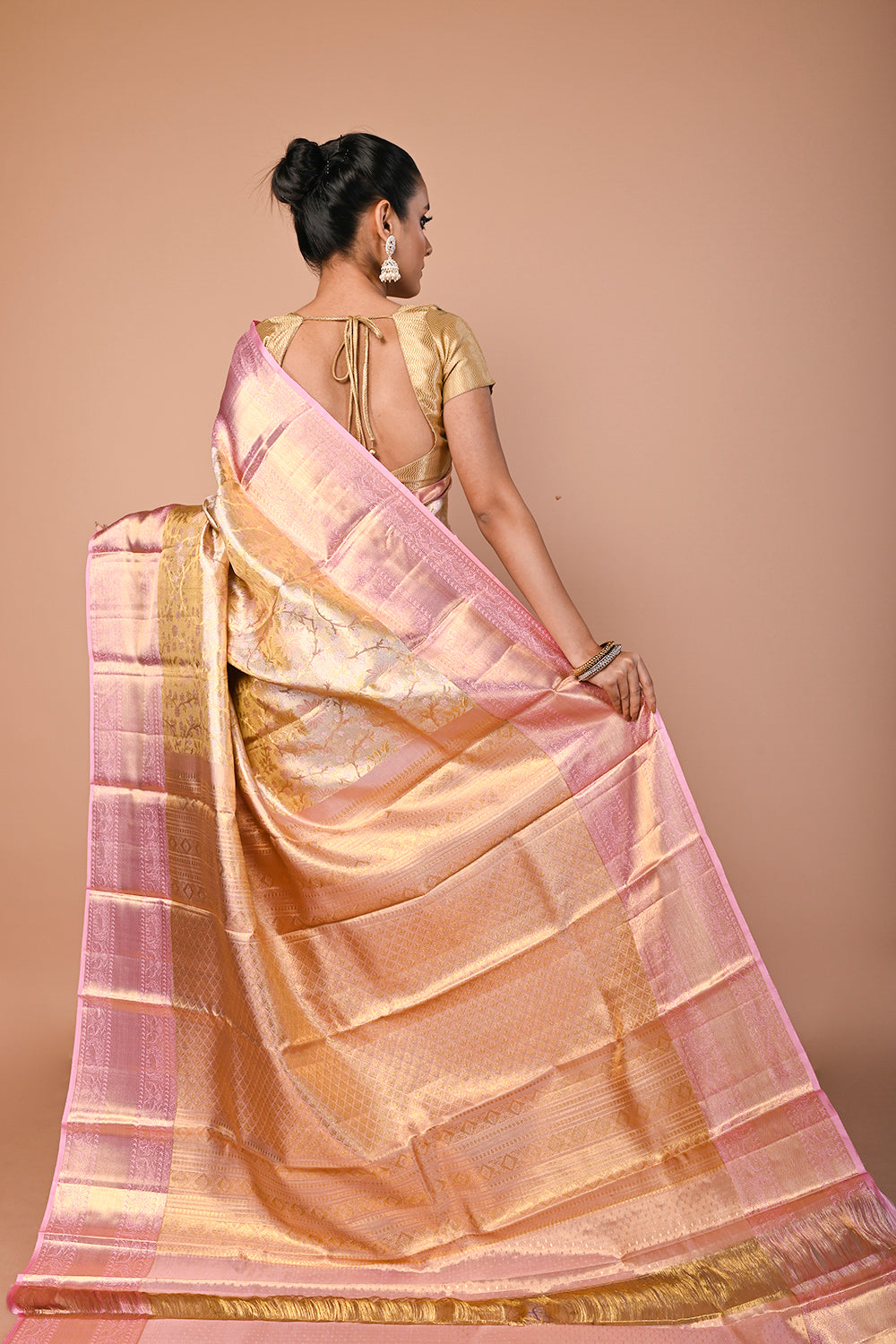 Kanchipuram Silk Tissue Brocade Gold Saree