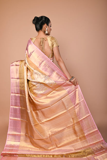 Kanchipuram Silk Tissue Brocade Gold Saree